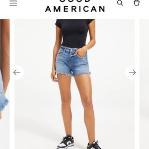 Good American 90s high rise jean shorts